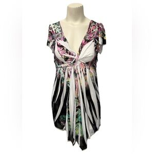 BOSTON PROPER Flowy Tunic Top Women’s S Abstract Multicolor V-neck Short Sleeve